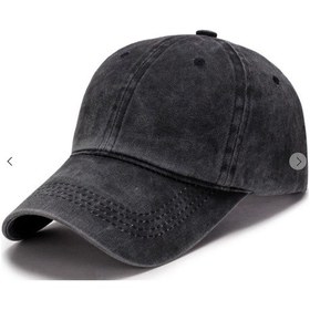 Resim Beyzbol Şapkası %100 Pamuk Düz Eskitme - Yeni Sezon Son Trend - Siyah Siyah 