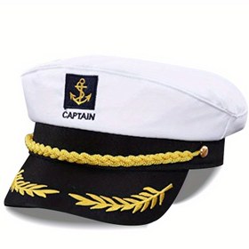 Resim Yetişkin Yat Kaptanı Şapkası, Ayarlanabilir Unisex Parti Aksesuarı - Maskeli Balo ve Etkinlikler İçin Deniz Temalı Detaylı Rahat Başlık 
