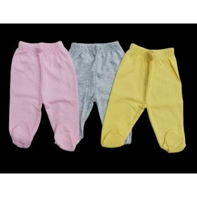 Resim özdemirli bebe Bebek Patikli Alt Hava Alır Kumaş Düz Renk (3 Lü Paket Gri-pembe-sarı) 