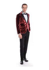 Resim Wessi Kadife Slim Fit Bordo Erkek Smokin Ceket Bordo 