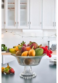 Resim Büyük Boy Ayaklı Cam Salata Kasesi - Meyvelik, Sunumluk şeffaf 