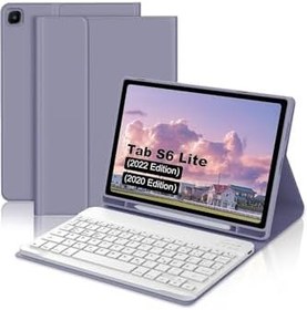 Resim Fogy Galaxy Tab S6 Lite 10.4 SM-P610/P615 ile Uyumlu Çıkarılabilir Bluetooth Klavyeli Klavye Kılıfı, Mor 