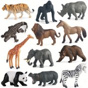 Resim 12 adet mini hayvan figürü seti, aslan, tigre, geyik, zebra, ayı, fil ve rhinoceros dahil, tatil hediyeleri için mükemmel. 
