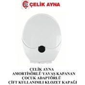 Resim Çelik Ayna Yavaş Kapanır Çocuk Adaptörlü Klozet Kapağı - Beyaz 