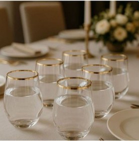 Resim Gold 25 Parça Bardak Seti 12 Kişilik 12 Adet Su Bardak 12 Adet Ayaklı Bardak 1 Adet Şişe Beyaz 