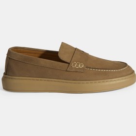 Resim Erkek Bej Slip-On Nubuk Deri Loafer 