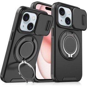 Resim Store Trend Apple iPhone 15 Için Magsafe ile Uyumlu Kılıf Kamera Korumalı Sürgülü 360 Derece Dönebilen Stand Darbelere Karşı Dayanıklı Renkli Tank Kapak 