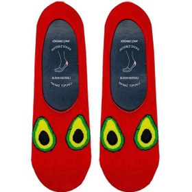 Resim Avokado Desenli Kırmızı Renkli Kaymaz Silikonlu Babet Çorap Çok Renkli 