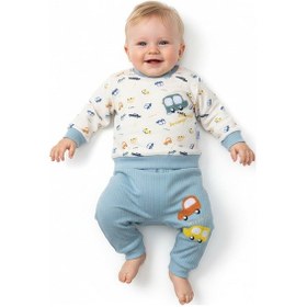 Resim Araba Desenli Erkek Bebek Pijama Takım Turkuaz 