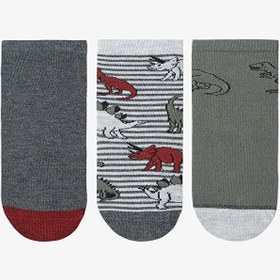Resim Erkek Çocuk T-rex Dinozor Desenli 3'lü Soket Çorap - Çok Renkli / 27-30 