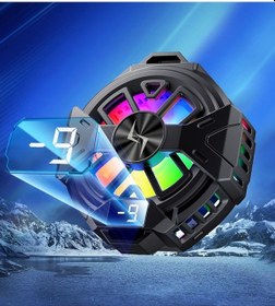 Resim Mıknatıslı Mobil Fan Rgb Led Işıklı Isı Derece Göstergeli Gaming Live Cep Telefon Soğutucu Radyatörü 
