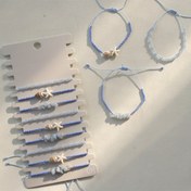 Resim Kadınlar için Tatil Partisi İçin Bohem Tarzı Okyanus Mavisi Boncuklu ve Açık Mavi Doğal Taşlı Ayarlanabilir Bilezik Seti 