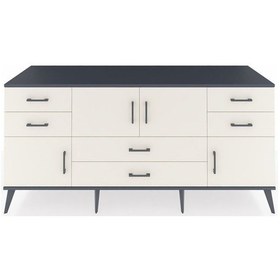 Resim Kronos Konsol Tek Raflı 6 Çekmeceli 4 Kapaklı 176x59x83 Antrasit-aytaşı/aytaşı Aytaşı/aytaşı 