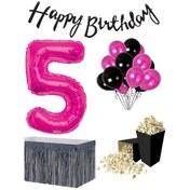 Resim 5 Yaş Pembe Balon Rakam Folyo Banner Mısır Kutusu Masa Eteği D 