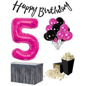 Resim 5 Yaş Pembe Balon Rakam Folyo Banner Mısır Kutusu Masa Eteği D 