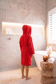 Resim CottonVerse Genç & Çocuk Kapşonlu Bornoz - %100 Pamuk, Unisex Kırmızı - Kırmızı / 15-16 Yaş 