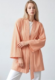 Resim Saade Kadın Dikey Çizgili Geniş Kollu Şık Yazlık Relaxed Kimono 
