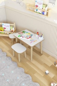 Resim POFİTTO Yaz-sil Yüzey Çocuk Masası-aktivite Masası-çocuk Çalışma Masası Takımı 2 Adet Tabureli 