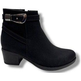 Resim Cakgo 703-26 Yağlı Deri Trend Fashion Tokalı Fermuarlı Topuklu Kadın Bot Siyah 