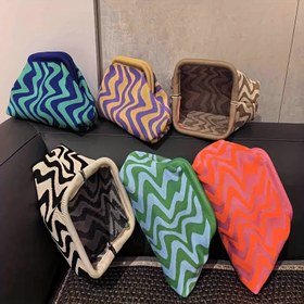 Resim Örgü Polyester Kozmetik Çantası, Büyük Kapasiteli Çizgili Desen, Zıt Renkli Rahat Çok Yönlü Fermuarlı Kese 