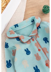 Resim Babymod Önden Çıt Çıtlı Tavşan Desenli Yeşil Pamuklu Erkek Bebek/çocuk Pijama Takımı 001 