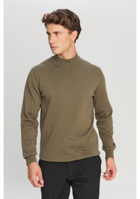 Resim AC&Co / Altınyıldız Classics Erkek Hakı Pamuklu Standart Fit Normal Kesim Yarım Balıkçı Yaka Triko Kazak Haki 