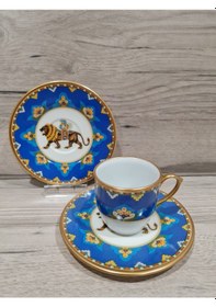 Resim River World 12 Parça 6 Kişilik Porselen Türk Kahvesi Fincan Takımı Lon Serisi Çok Renkli 