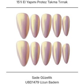 Resim 15'li Ten Rengi Uzun Badem Ubd1479 Tekrar Kullanılabilir El Yapımı Protez Takma Tırnak Xs 