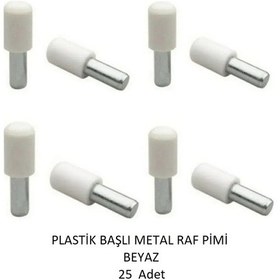 Resim Plastik Metal Başlı Raf Pimi Beyaz 25 Adet 
