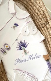 Resim Lavender Lavanta Organik Yenidoğan Seti - 4 Parça Set / Fırfırlı Battaniye & Lola Şapka 