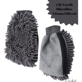 Resim Unikat Çift Taraflı Mikrofiber Yıkama Eldiveni - Makarna ve Sünger Yüzeyli Gri 1 Adet 