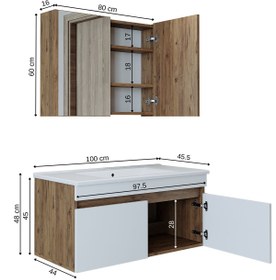 Resim ROOMART '' Lavabolu '' Atlantik-beyaz Mat Mdf 100 Cm Banyo Alt Dolap Aynalı Üst Dolap Banyo Dolabi Seti 