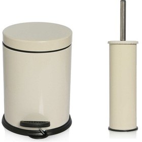 Resim Metal 3 Litre Pedallı Çöp Kovası Ve Wc Fırçası Set Krem 