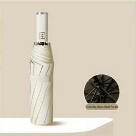 Resim Dashanshop Fildişi Beyaz 10 Kanatlı Katlanır Otomatik Açılır Kapanır Rüzgar Geçirmez Kompakt Şemsiye 