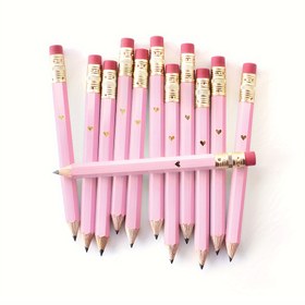 Resim 25 Adet Şık Pembe Mini Kalemler Altın Kalp Detaylı, 0.7mm Kurşun - Parti İkramları, Gelin Duşları & Oyunlar İçin İdeal, Sevimli Kalemler 