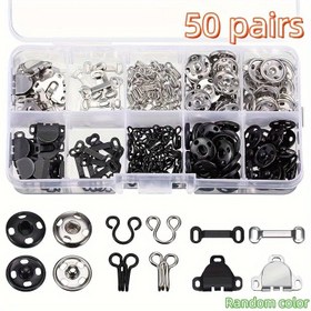 Resim 50 çift 3 farklı stil etek tokası, yaka kancaları ve gizli tokalı pantolon kancaları. Metal düğmeli dikiş giyim sabitleme aracı. DIY pantolonlar, etekler ve el dikimi için uygun 