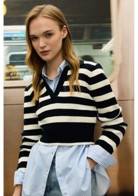 Resim Defacto Slim Fit Dar Kesim Polo Yaka Çizgili Triko Kazak A2060AX23AU Lacivert 