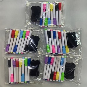 Resim 2 adet Manyetik Silgi ile Renkli Kuru Silgi Beyaz Tahta Kalemleri - 8 Canlı Renk (Pembe, Sarı, Yeşil, Mavi, Mor, Kırmızı), Orta Nokta - Ofis, Takvim, Buzdolabı için İdeal - Yaratıcı Tatil Hediyesi 