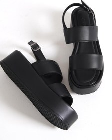 Resim Capone Outfitters Capone Kalın Çift Bantlı Dolgu Topuklu Siyah Kadın Flatform Sandalet 