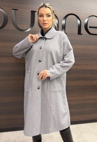 Resim Puane Kadın Düğme ve Cep Detaylı Fox Kaban - 15220KBN - DARK GREY 