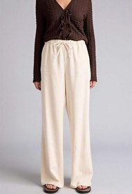Resim DeFacto Wide Leg Çift Cepli Beli Lastikli Standart Boy Keten Karışımlı Pantolon 