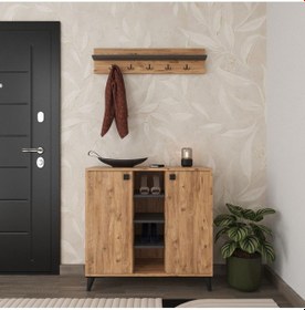 Resim Albena 2 Kapaklı Ayakkabılık, Vestiyer, Portmanto, Askılık, 90 Cm , Atlantik Çam - Antrasit Atlantik Çam - Antrasit 