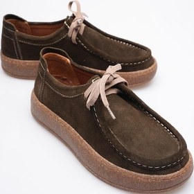 Resim Kadın Hakiki Süet Loafer Comfort Tabanlı Günlük Ayakkabı Haki Misley Haki 