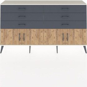Resim Arges Konsol 2 Raflı 6 Çekmeceli 4 Kapaklı 176x30x99 Aytaşı-çam/a Aytaşı-çam/antrasit 