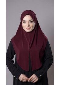 Resim Hürrem Bone Bordo Pratik Hazır Geçmeli Tesettür Eşarp Sandy Kumaş Yırtmaçlı Düz Hijab 2310 16 