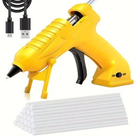 Resim Taşınabilir USB Şarj Edilebilir Kablosuz Sıcak Tutkal Tabancası Kiti - Sarı & Siyah, Damlama Önleyici Tasarım ile 20 Tutkal Çubuğu, DIY El Sanatları, Okul Projeleri & Hızlı Ev Tamirleri için İdeal 