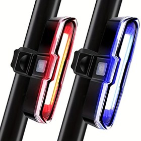 Resim USB Şarj Edilebilir LED Bisiklet Arka Lambası - Dayanıklı, Yüksek Yoğunluklu Bisiklet Arka Lambası, Kırmızı ve Mavi Uyarı İkonları ile, 5 Saate Kadar Pil Ömrü, Yol ve Dağ Bisikleti için Mükemmel, Dış Mekan Ekipmanı, Araç Montajı, Dağ Bisikleti Arka Lambası 