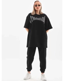 Resim Soonaksesuar Unisex Taş Desenli Oversize T-shirt - Beyaz SIYAH 