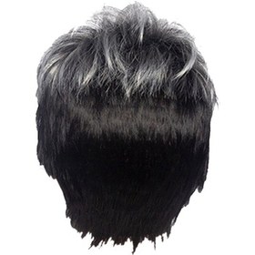 Resim Bradoo-erkekler Kısa Düz Peruk Ombre Gri Siyah Sentetik Peruk Erkek Saç İçin Fleeciness Gerçekçi Doğal Peruk Peruk 