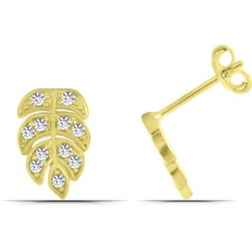 Resim Yaprak Tasarım Zirkon Taşlı 925 Ayar Gümüş Kadın Küpe 